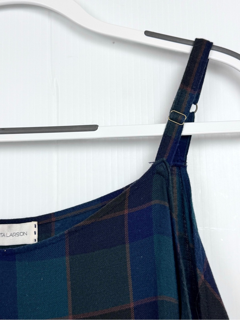 Krista Larson blue and green plaid Umbrella Slip midi Dress - Picture 4 of 9